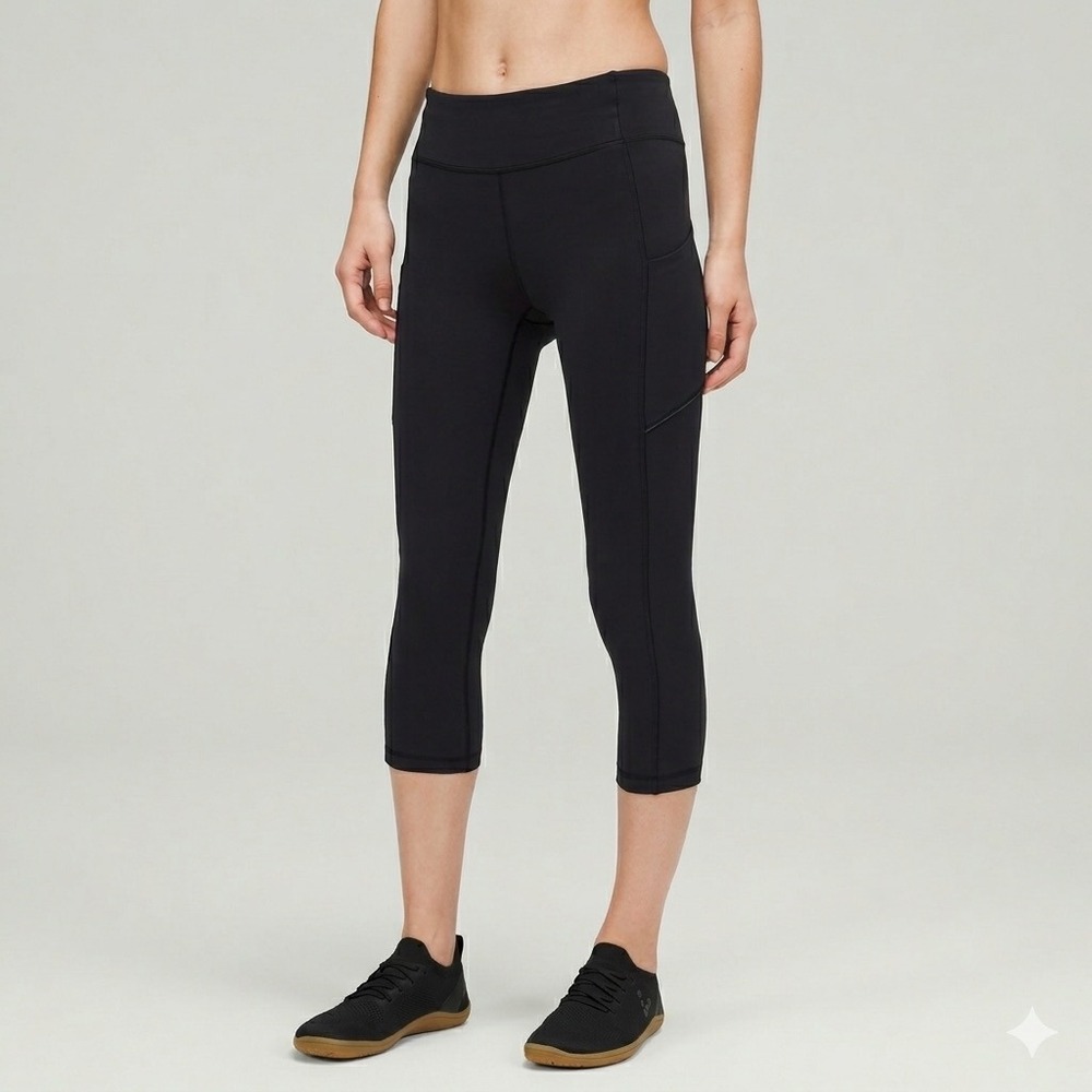 lululemon Speed Crop Leggings Black High Rise Pockets 6 Yoga Workout Running Gym